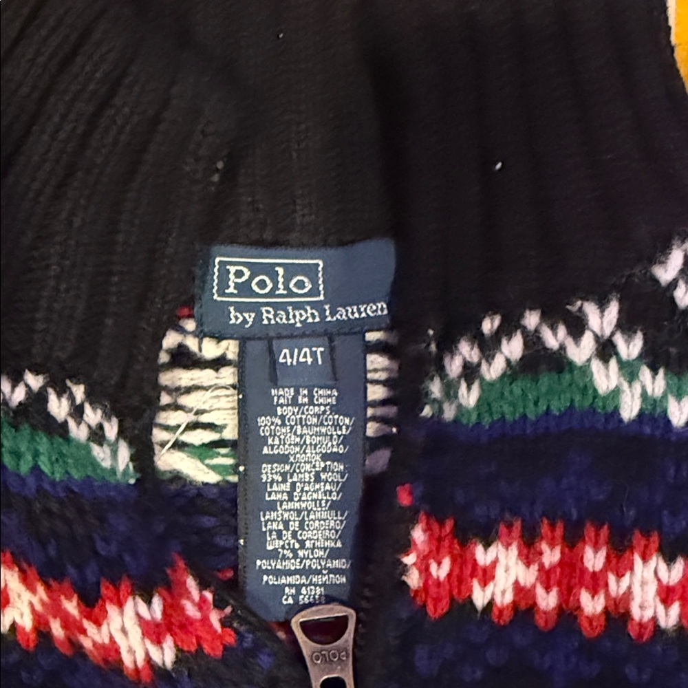 Polo by Ralph Lauren Men's Black and Multicolor Zip-Up Sweater